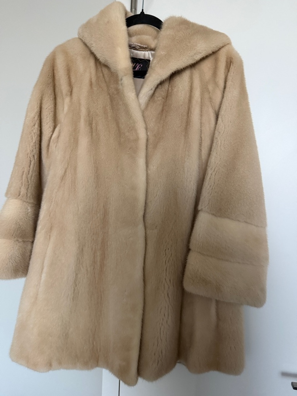 Women's Beige Hooded Mink Fur Coat